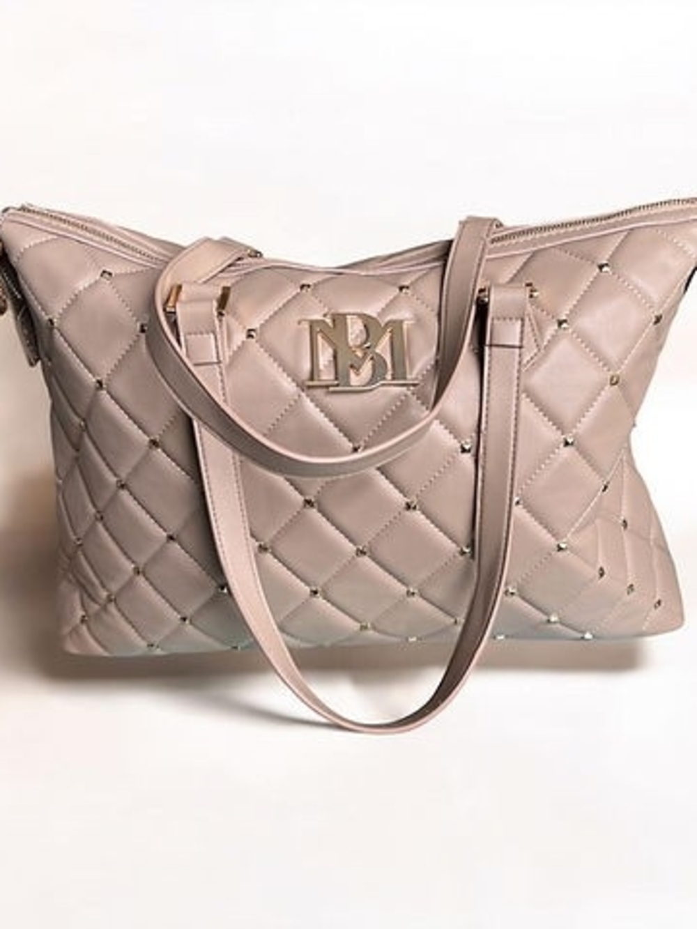 Badgley Mischka Quilted Taupe Tote with Gold Hardware - Picture 3 of 8